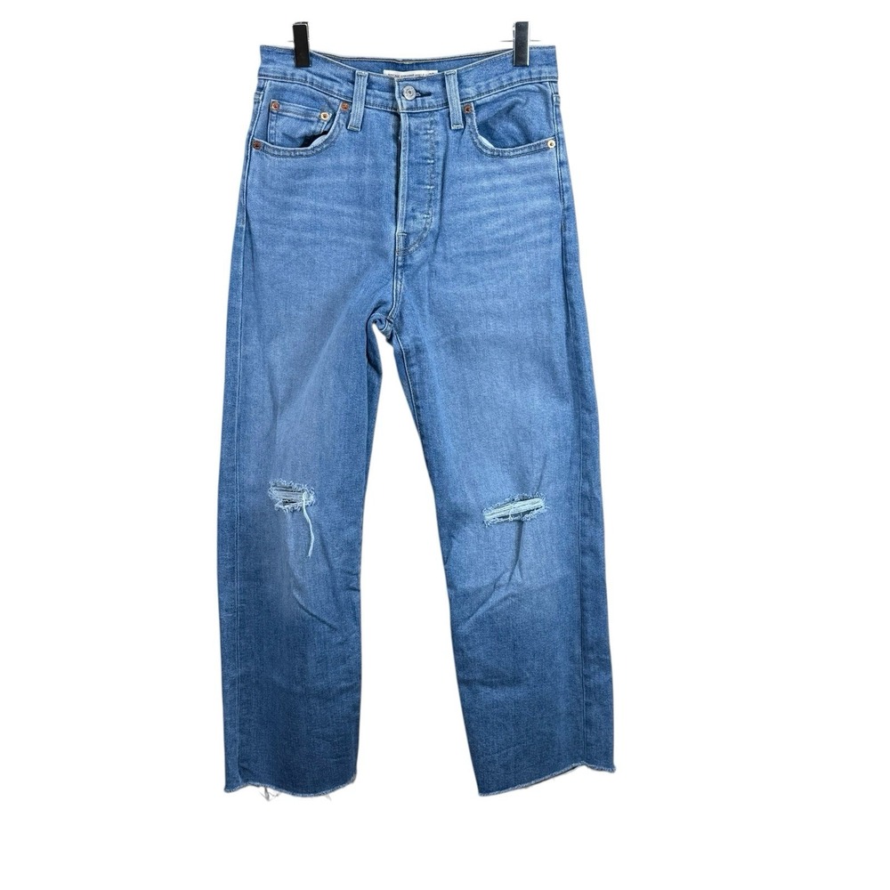 Levis Ribcage Straight Ankle Jeans Size 25 Denim Button‎ Fly Stretch High Rise